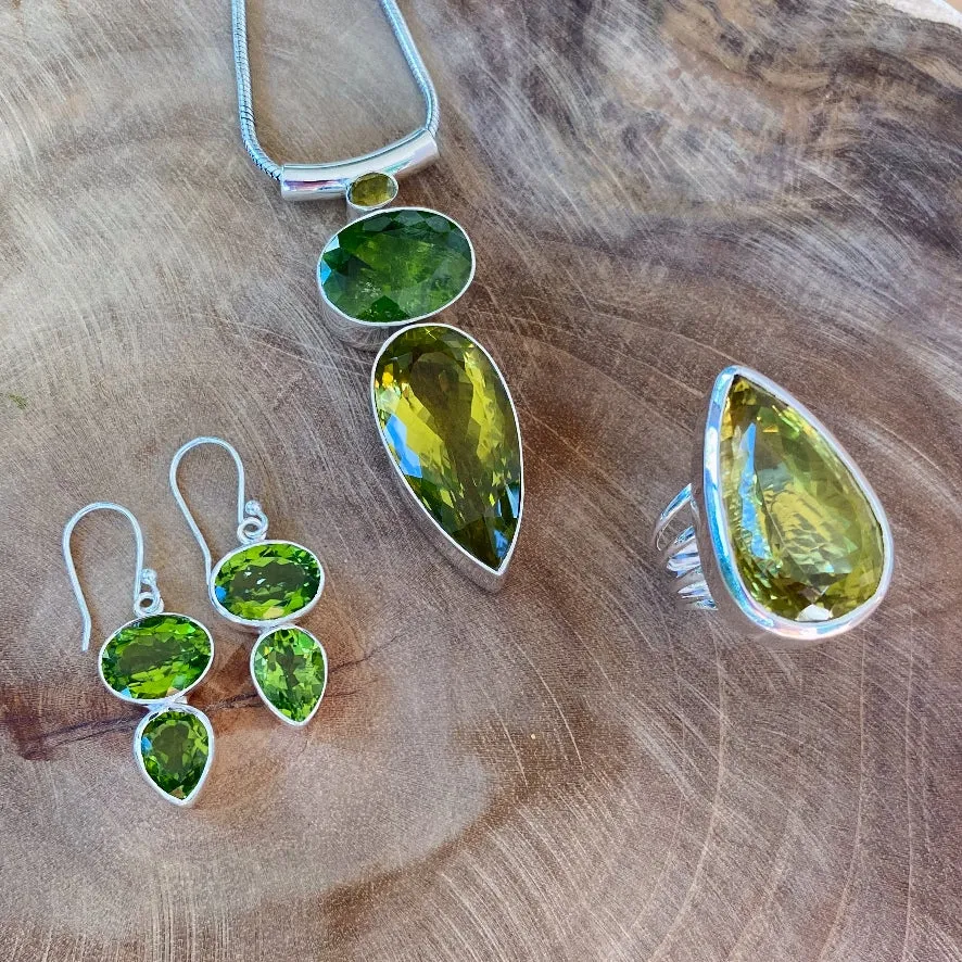 Peridot Double Stone Drop Earrings - Grace