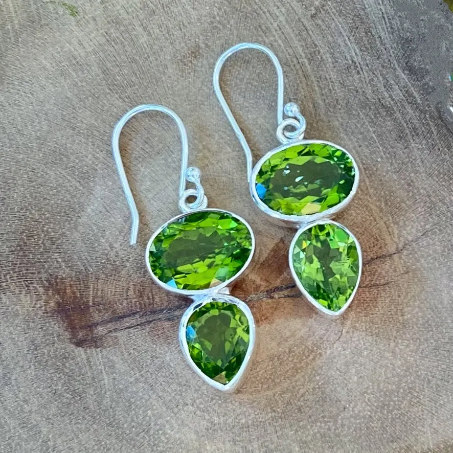 Peridot Double Stone Drop Earrings - Grace