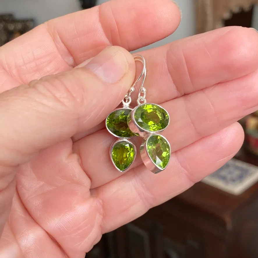 Peridot Double Stone Drop Earrings - Grace