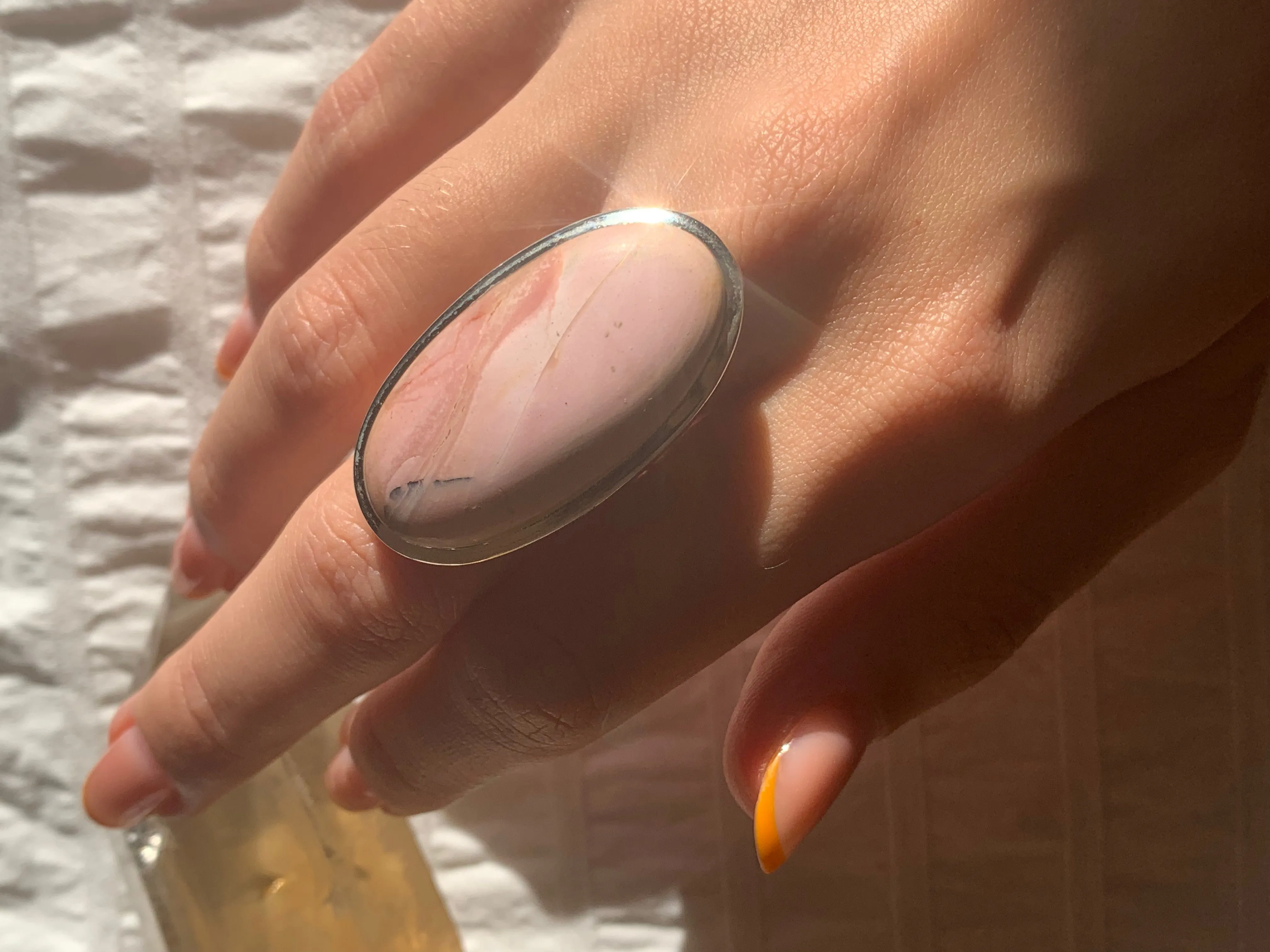 Pink Opal Naevia Ring - Long Oval (US 7)