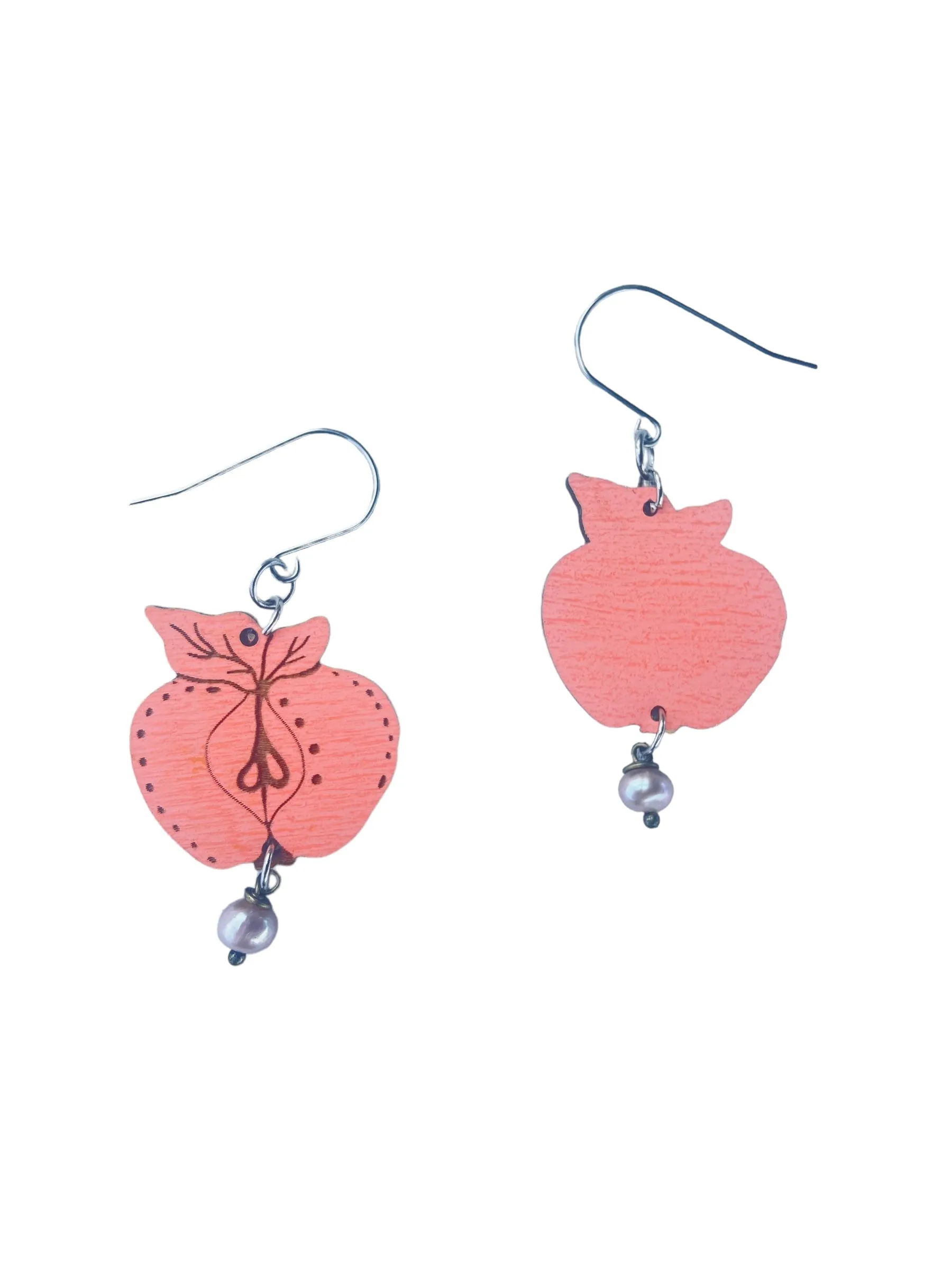 Pink Wooden Apple Earrings – Lightweight, Hypoallergenic, Made in Vermont