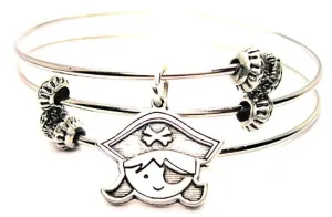 Pirate Girl Face Triple Style Expandable Bangle Bracelet