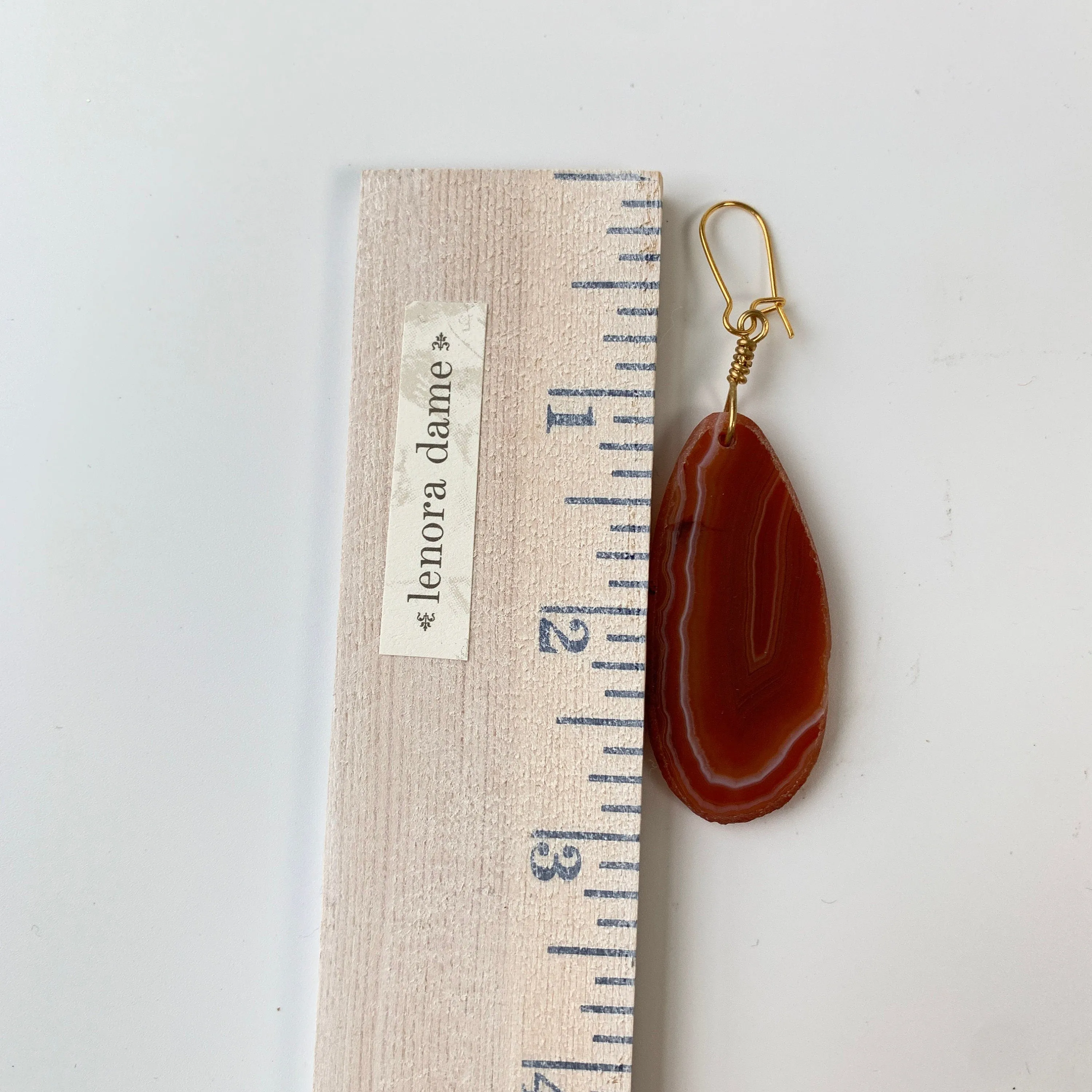 Polished Agate Slice Drop Earrings in Rust