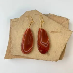 Polished Agate Slice Drop Earrings in Rust