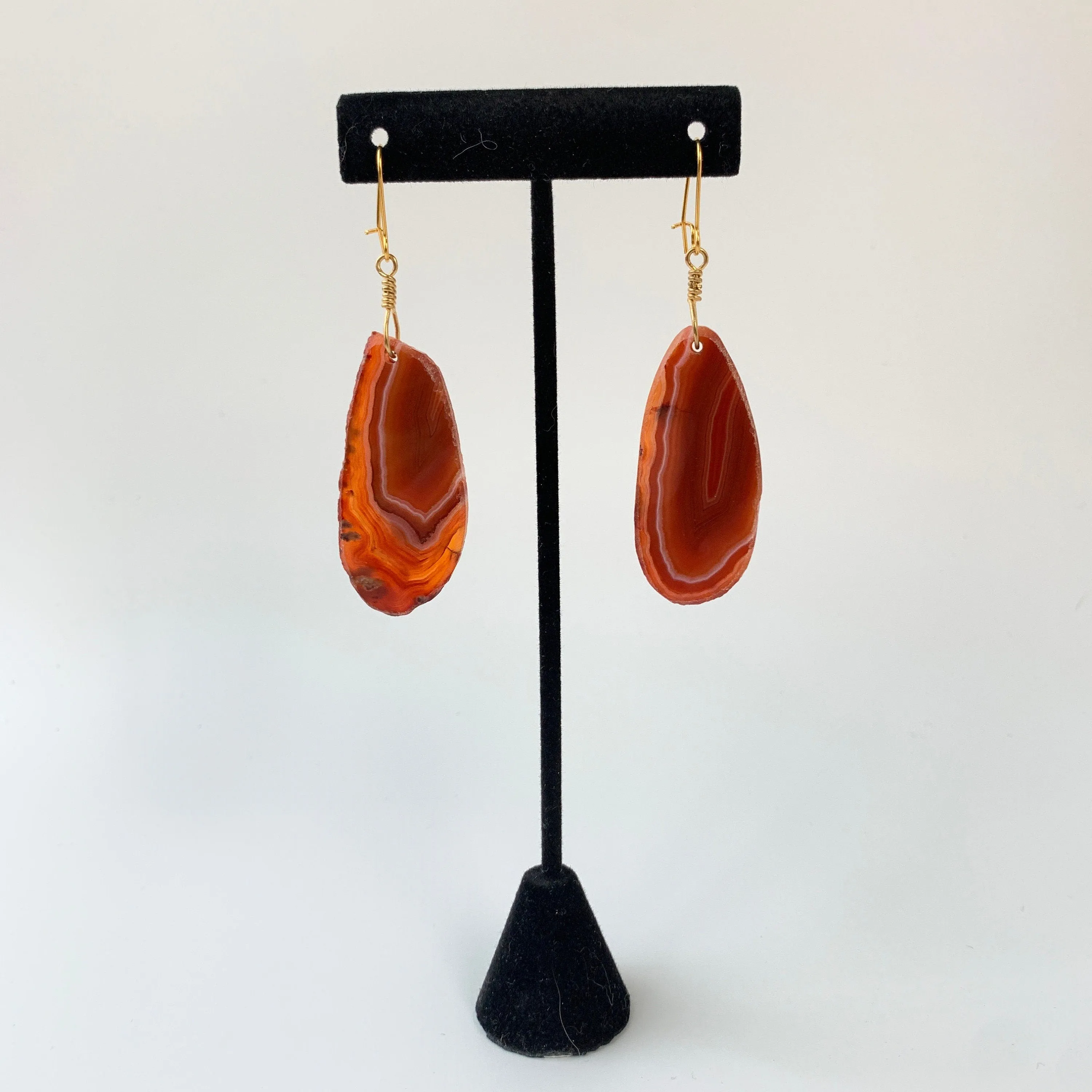 Polished Agate Slice Drop Earrings in Rust