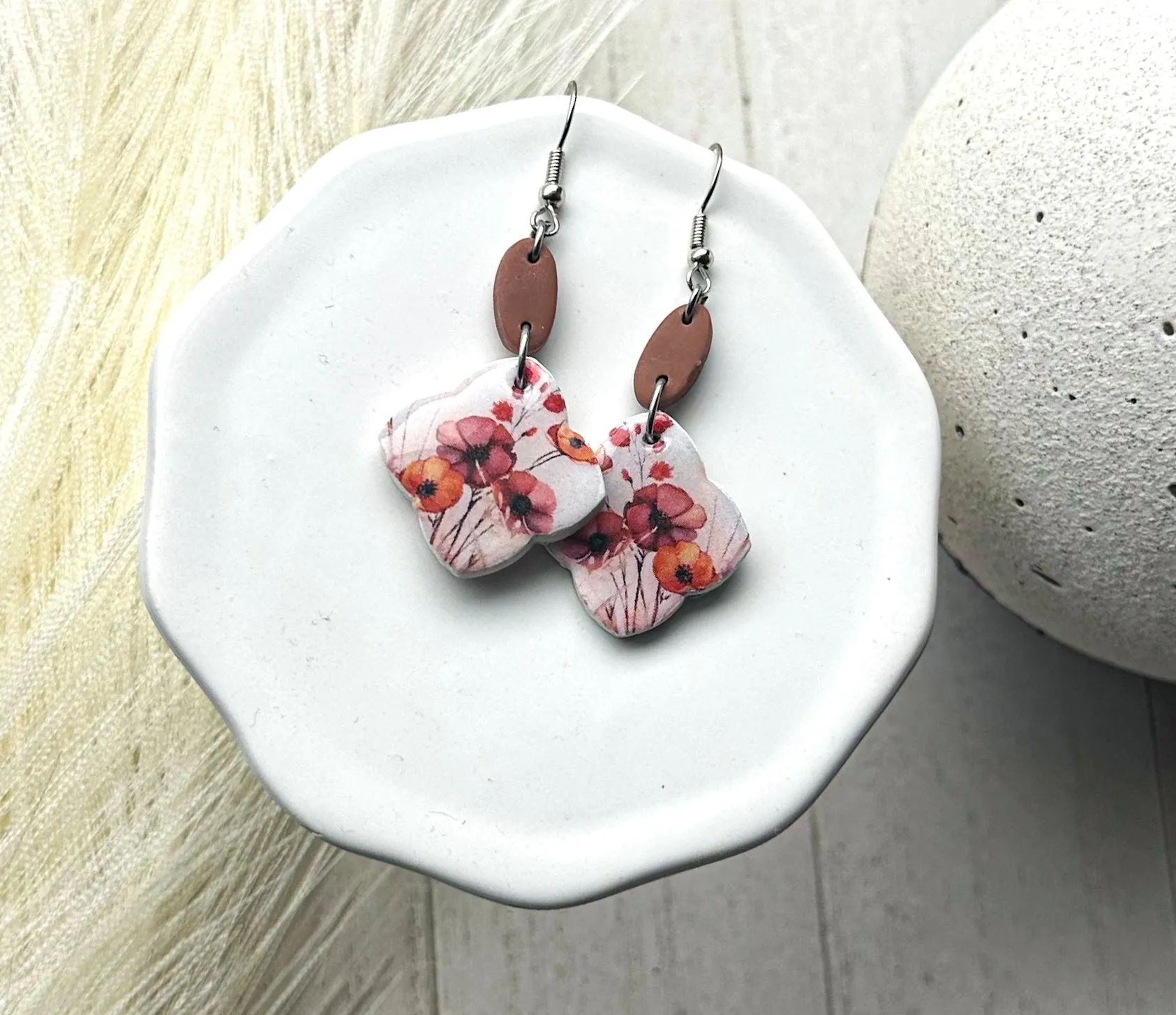 Polymer Clay Poppy Earrings