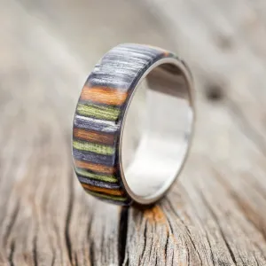 "HAVEN" - GREY, GREEN & BROWN DYED BIRCH WOOD WEDDING RING - TITANIUM - SIZE 10