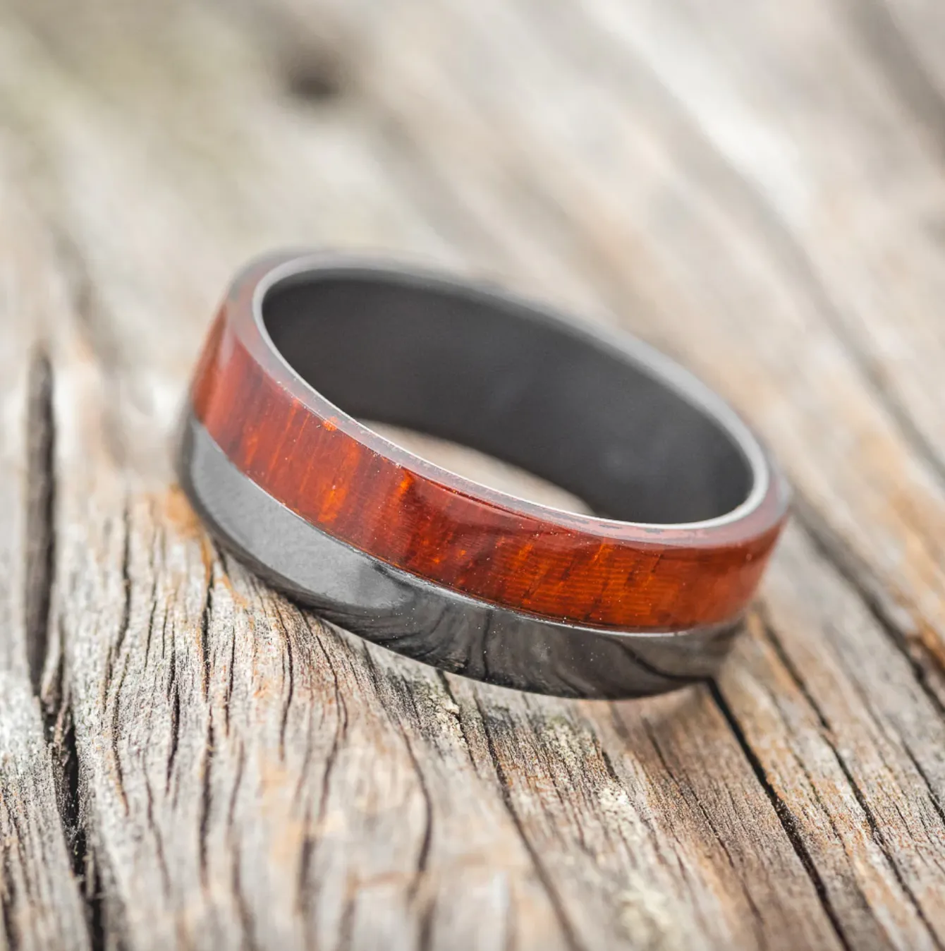 "LEDGER" - PADUK WEDDING BAND - TITANIUM - SIZE 10 1/4