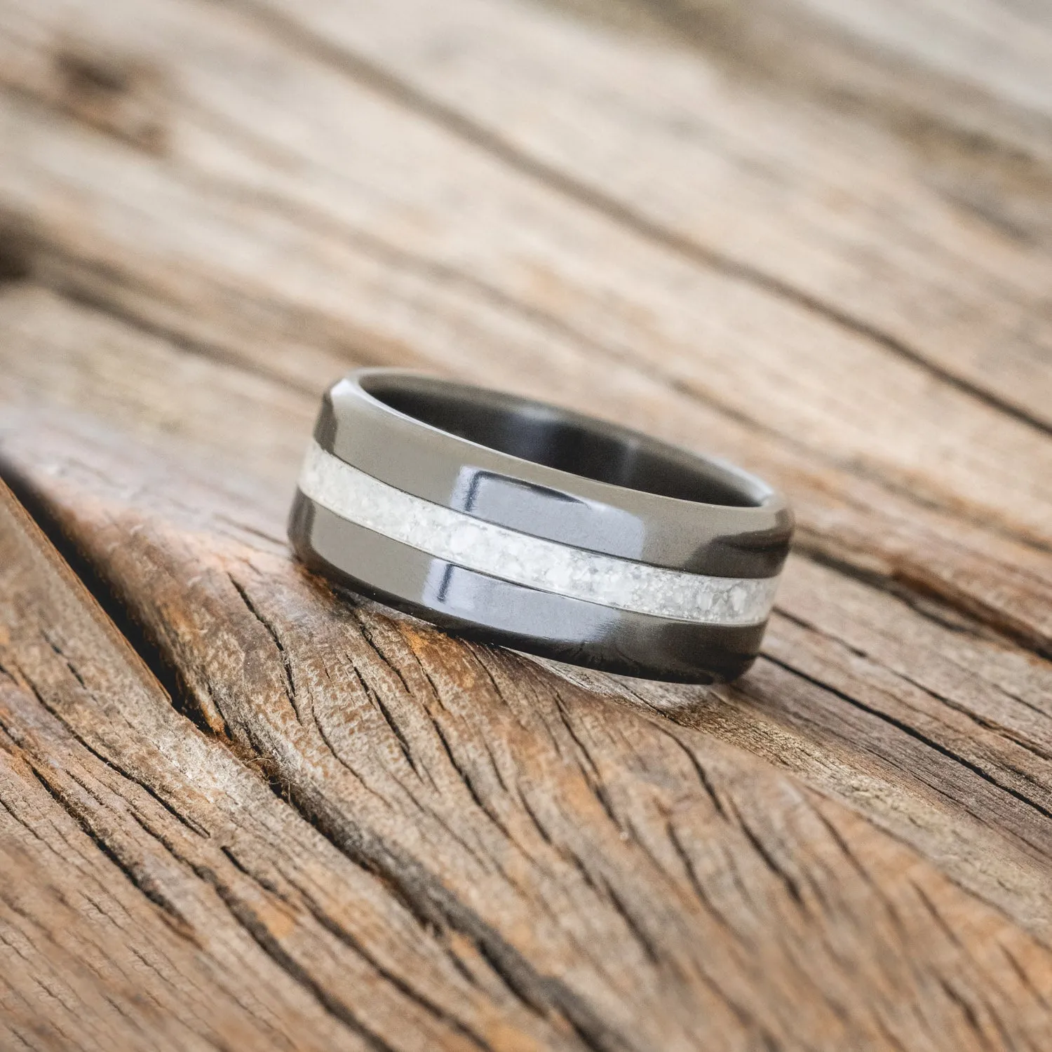 "NIRVANA" - CENTERED GRANITE WEDDING BAND - BLACK ZIRCONIUM - SIZE 8 1/2