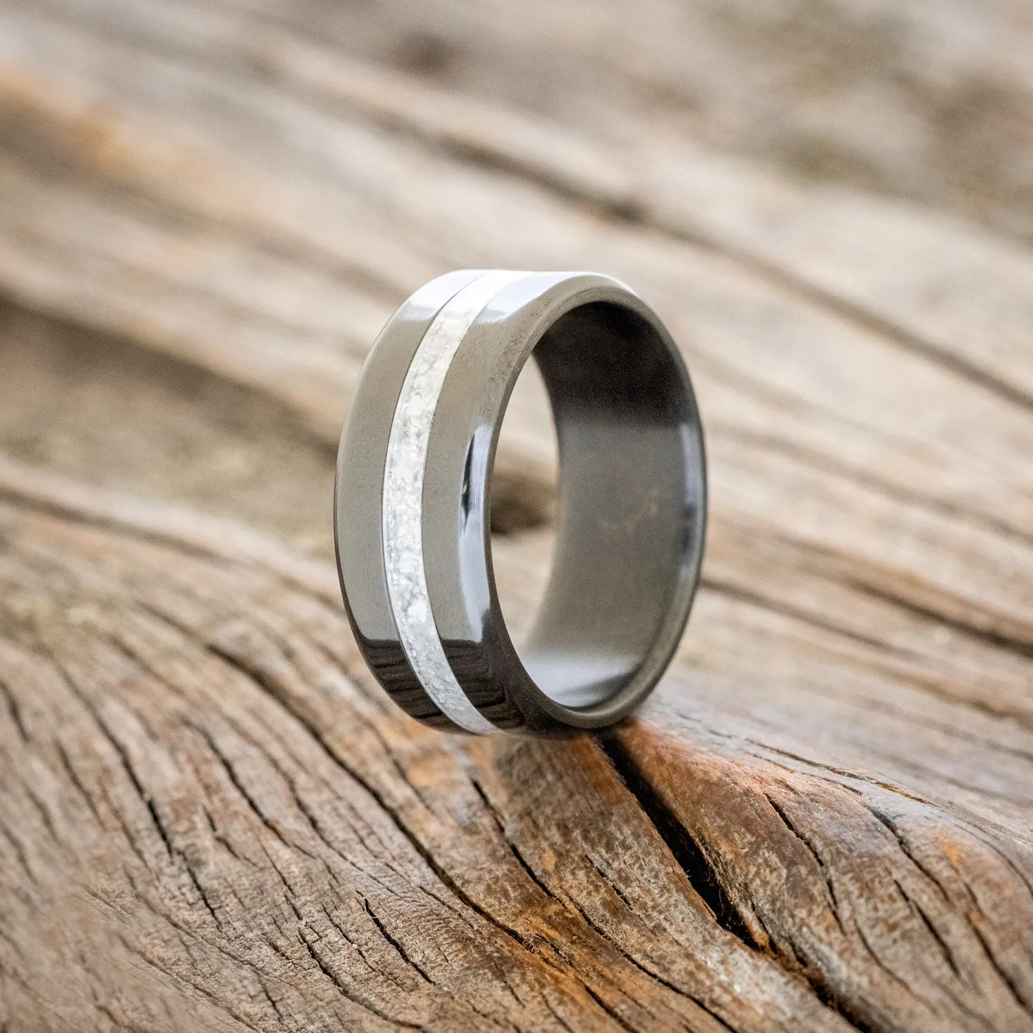 "NIRVANA" - CENTERED GRANITE WEDDING BAND - BLACK ZIRCONIUM - SIZE 8 1/2