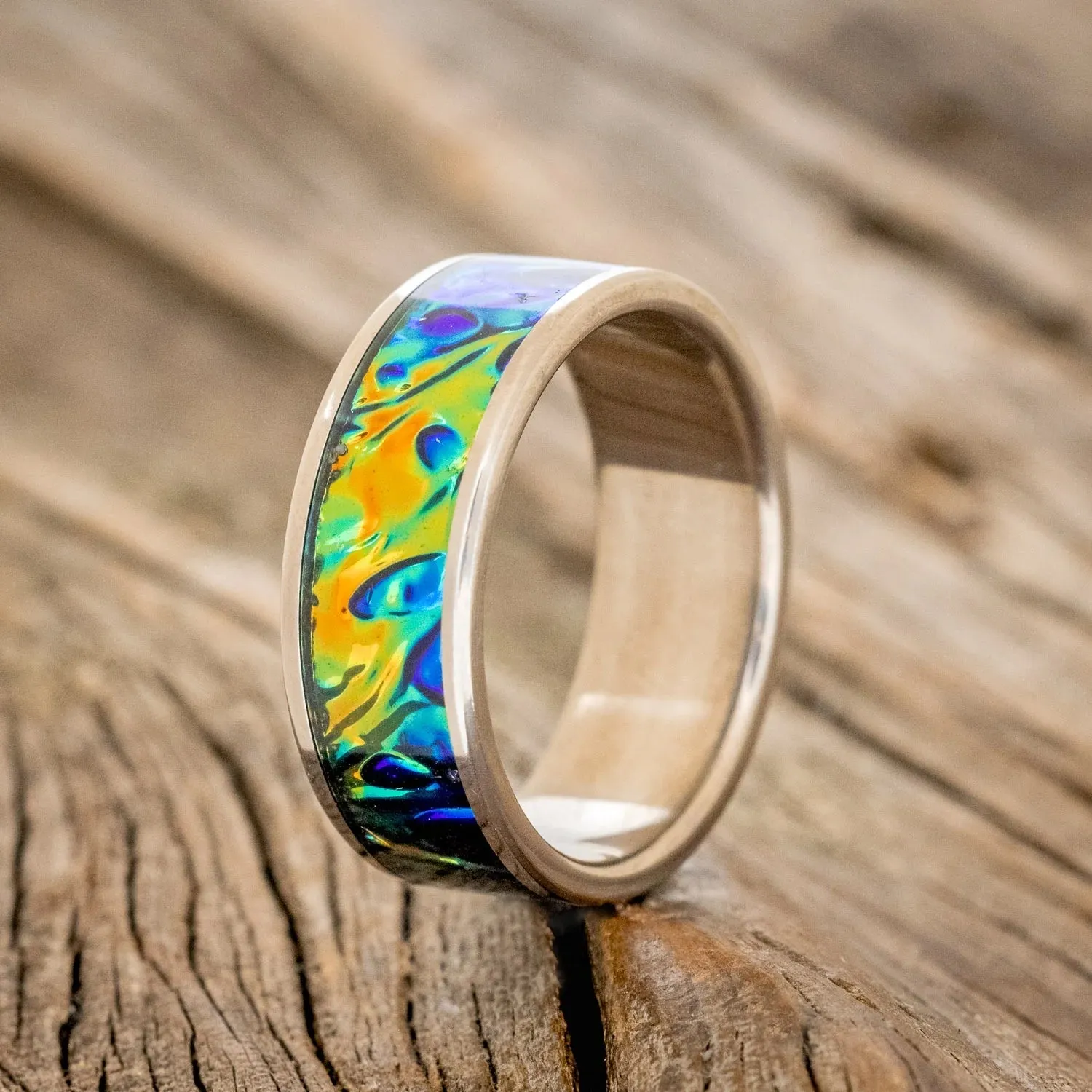 "RAINIER" - BLACK SEA DICHROLAM WEDDING BAND - TITANIUM - SIZE 10