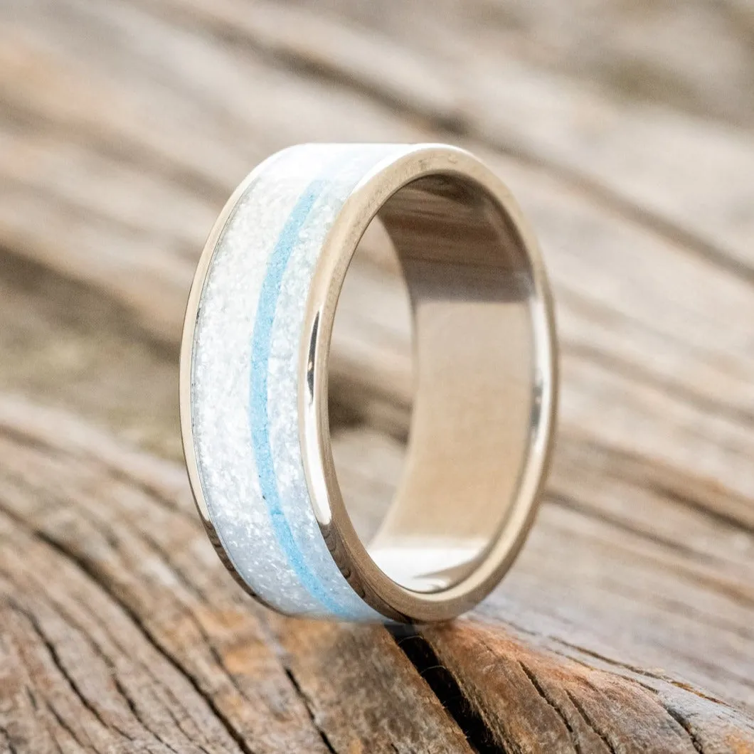 "RAINIER" - DIAMOND DUST & TURQUOISE WEDDING BAND - TITANIUM - SIZE 10