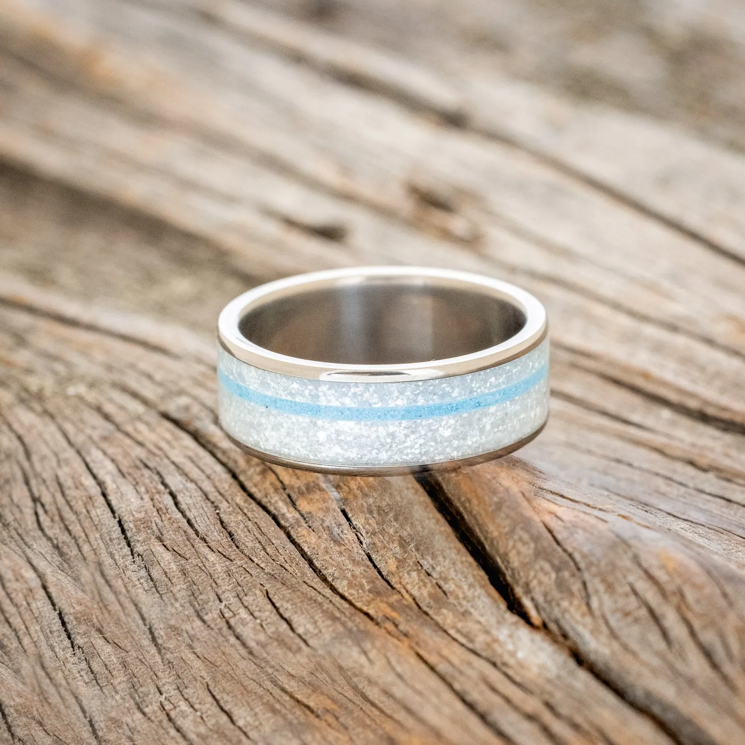 "RAINIER" - DIAMOND DUST & TURQUOISE WEDDING BAND - TITANIUM - SIZE 10