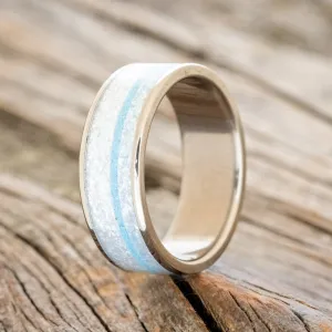 "RAINIER" - DIAMOND DUST & TURQUOISE WEDDING BAND - TITANIUM - SIZE 10