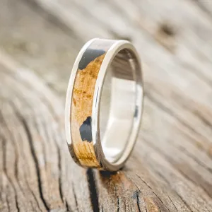 "RAINIER" - WHISKEY BARREL OAK & CHARRED WHISKEY BARREL WEDDING BAND - TITANIUM (6MM) - SIZE 10 1/4