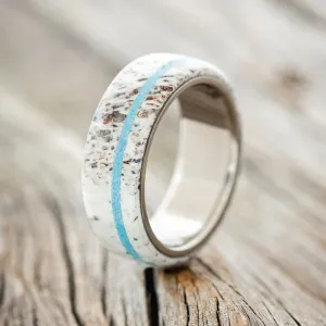 "REMMY" - TURQUOISE & ANTLER WEDDING RING - BLACK ZIRCONIUM - SIZE 14