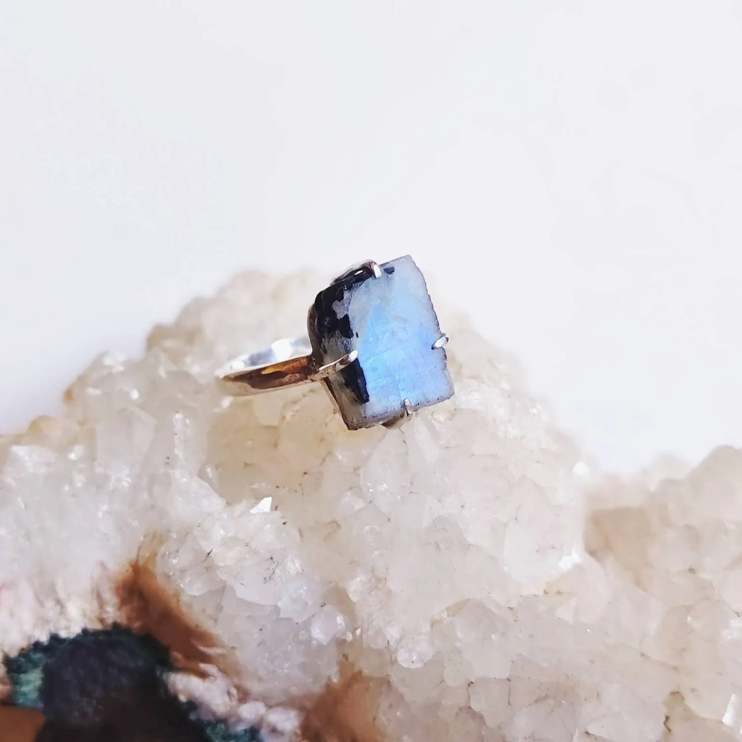 Raw Rainbow Moonstone Birthstone Ring