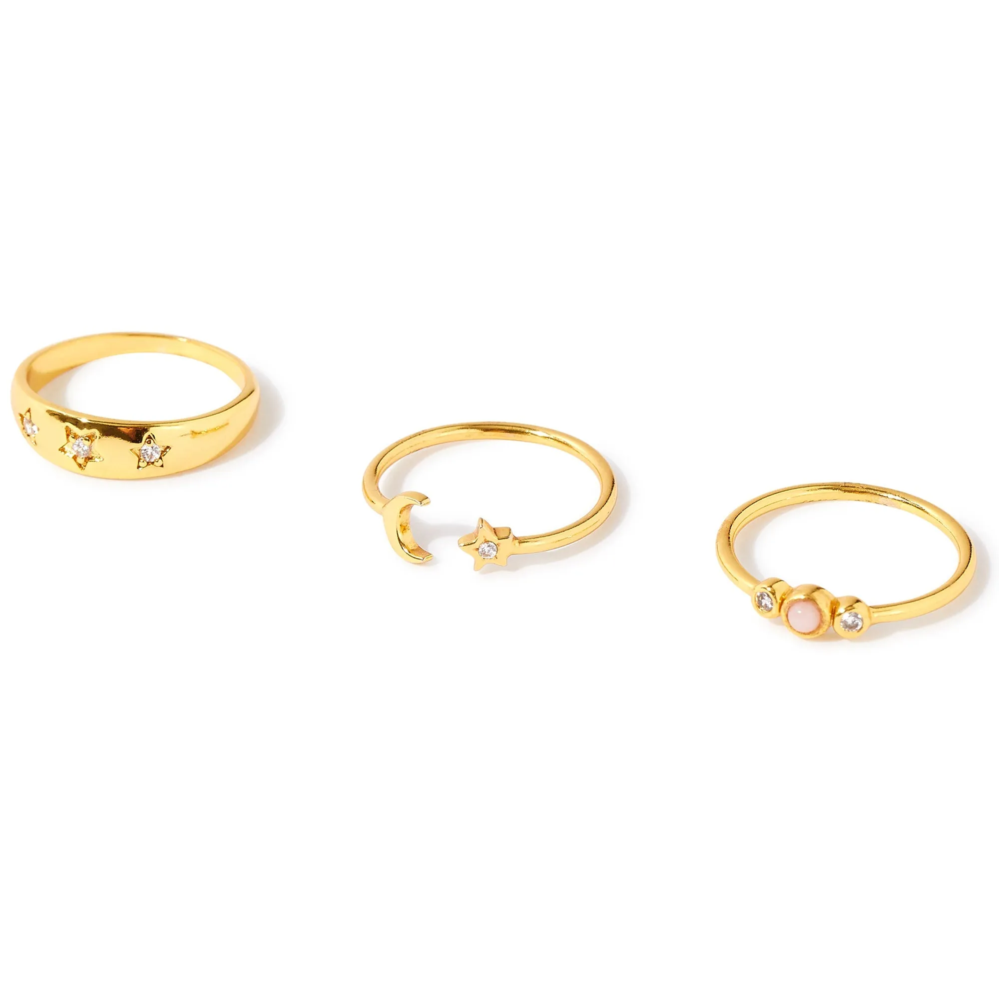 Real Gold Plated Z Set of 3 Celestial Stacking Rings For Women By Accessorize London-Medium