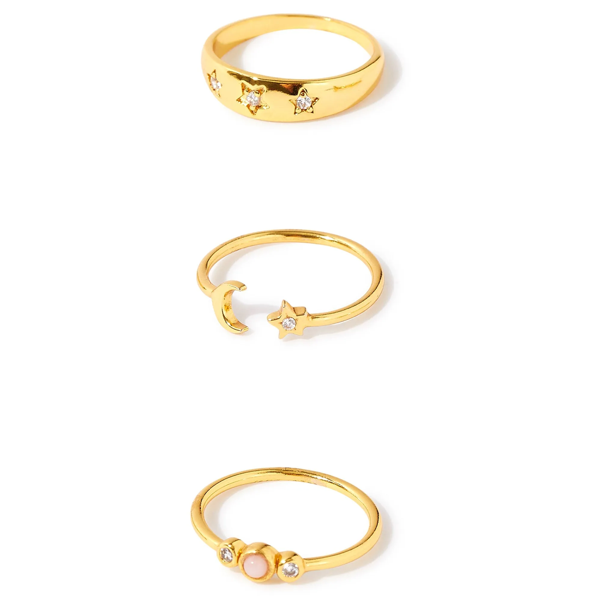 Real Gold Plated Z Set of 3 Celestial Stacking Rings For Women By Accessorize London-Medium