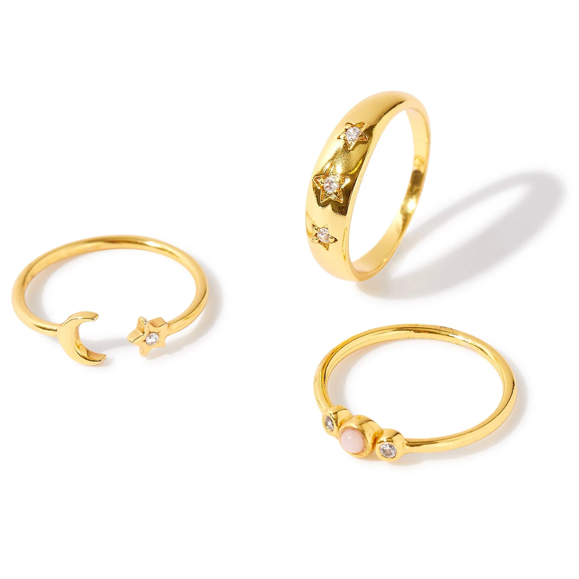 Real Gold Plated Z Set of 3 Celestial Stacking Rings For Women By Accessorize London-Medium