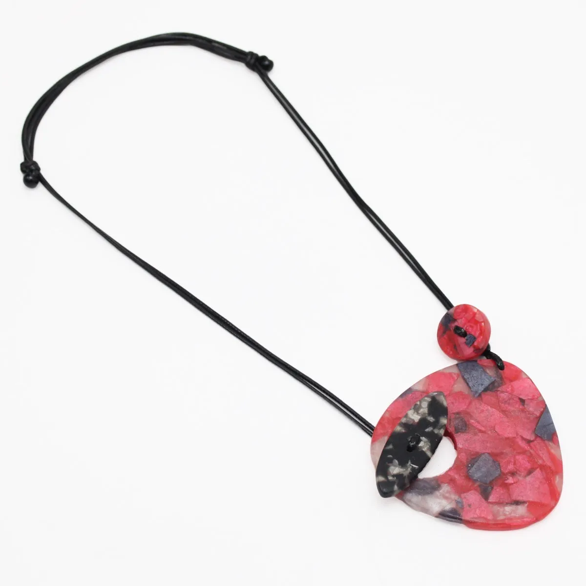 Red and Black Frosted Toggle Iris Pendant Necklace