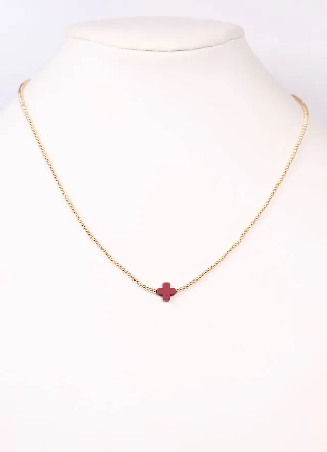 Rink Necklace with Cross BURGUNDY