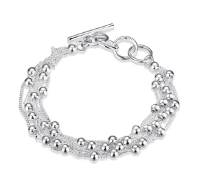 Roly Beads Silver Bold Toggle Closure Multi Chain Layer Adjustable Bracelet for Woman Everyday Accessory Great Gift