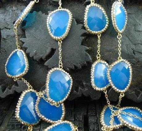 Roni Blanshay Teal Blue Crystal Slices Necklace