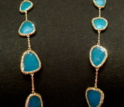 Roni Blanshay Teal Blue Crystal Slices Necklace