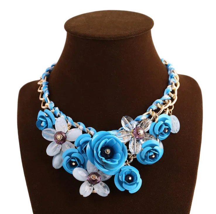 Rosy PINK Necklaces & Pendants Hot Sale Transparent Big Resin Crystal Flower Vintage Choker Statement Necklace Fashion Jewelry