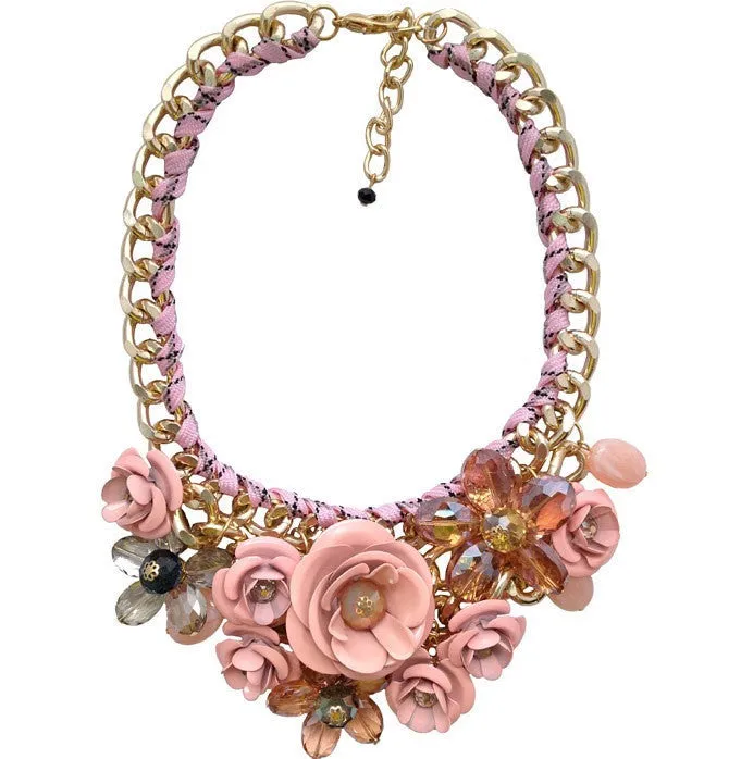 Rosy PINK Necklaces & Pendants Hot Sale Transparent Big Resin Crystal Flower Vintage Choker Statement Necklace Fashion Jewelry