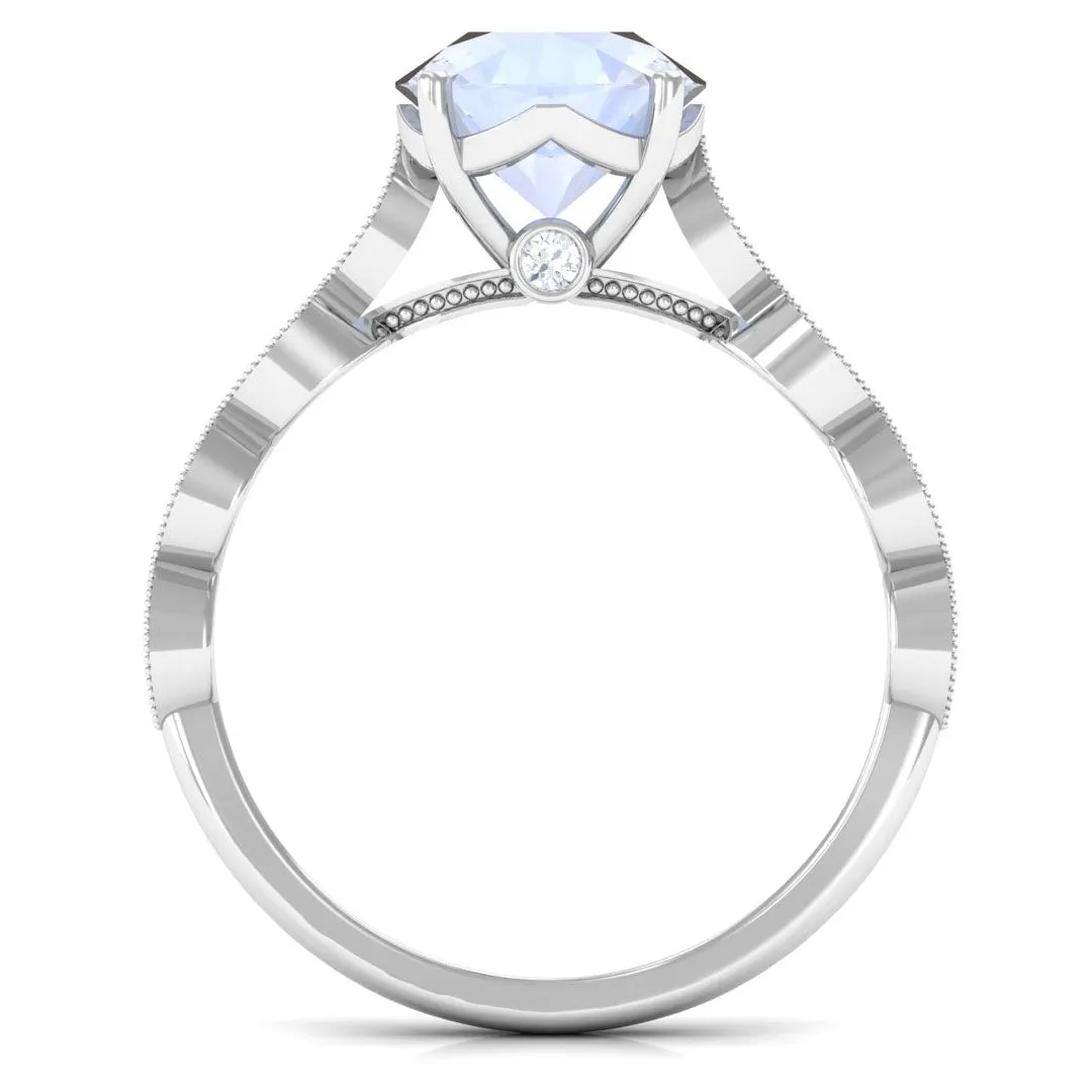 Round Moonstone Solitaire Engagement Ring with Diamond