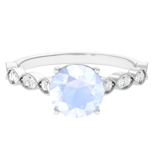 Round Moonstone Solitaire Engagement Ring with Diamond