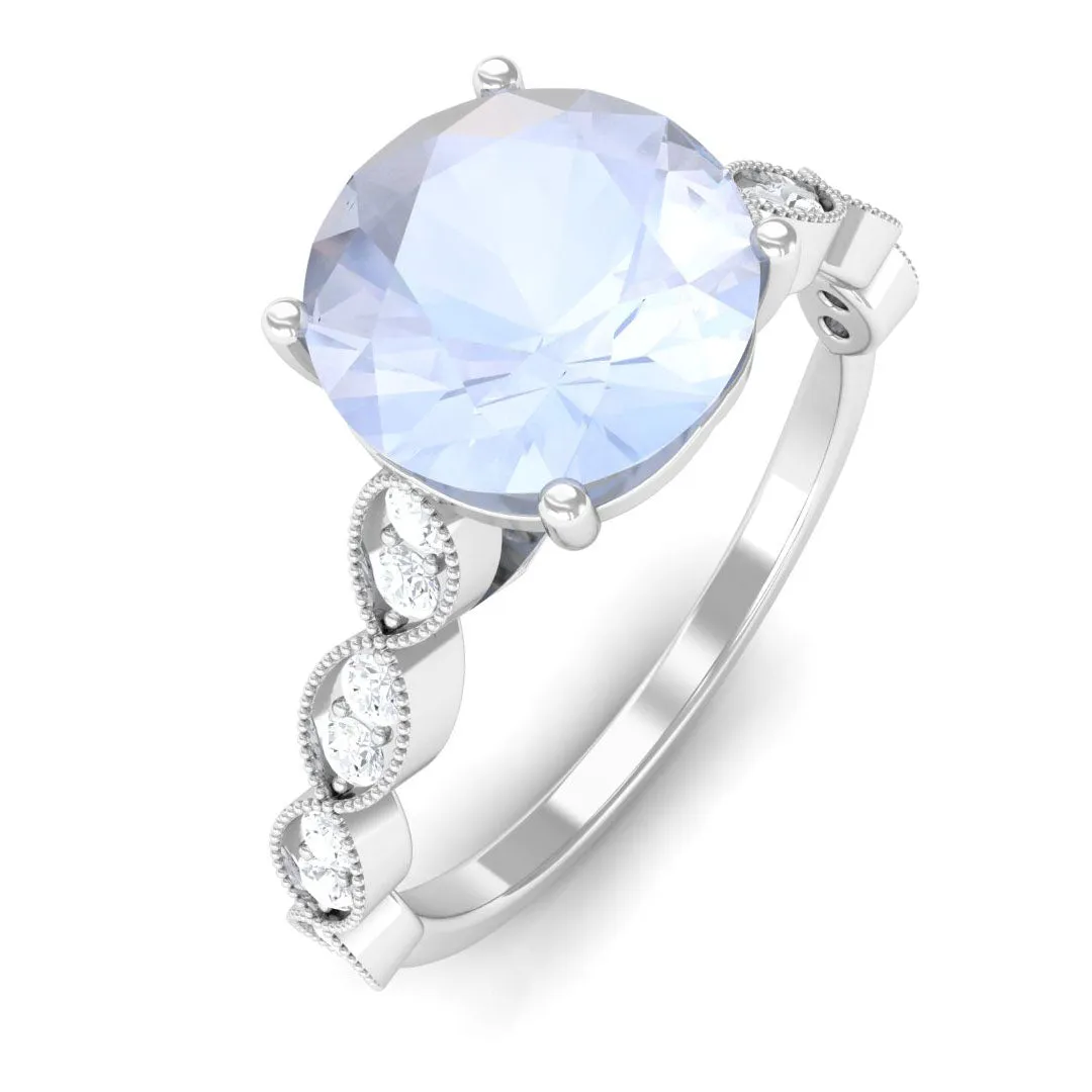 Round Moonstone Solitaire Engagement Ring with Diamond