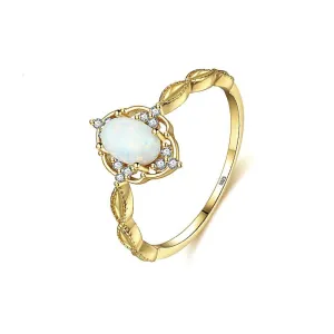 S925 Sterling Silver Oval Opal and CZ Diamond Ring