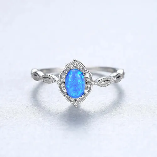 S925 Sterling Silver Oval Opal and CZ Diamond Ring