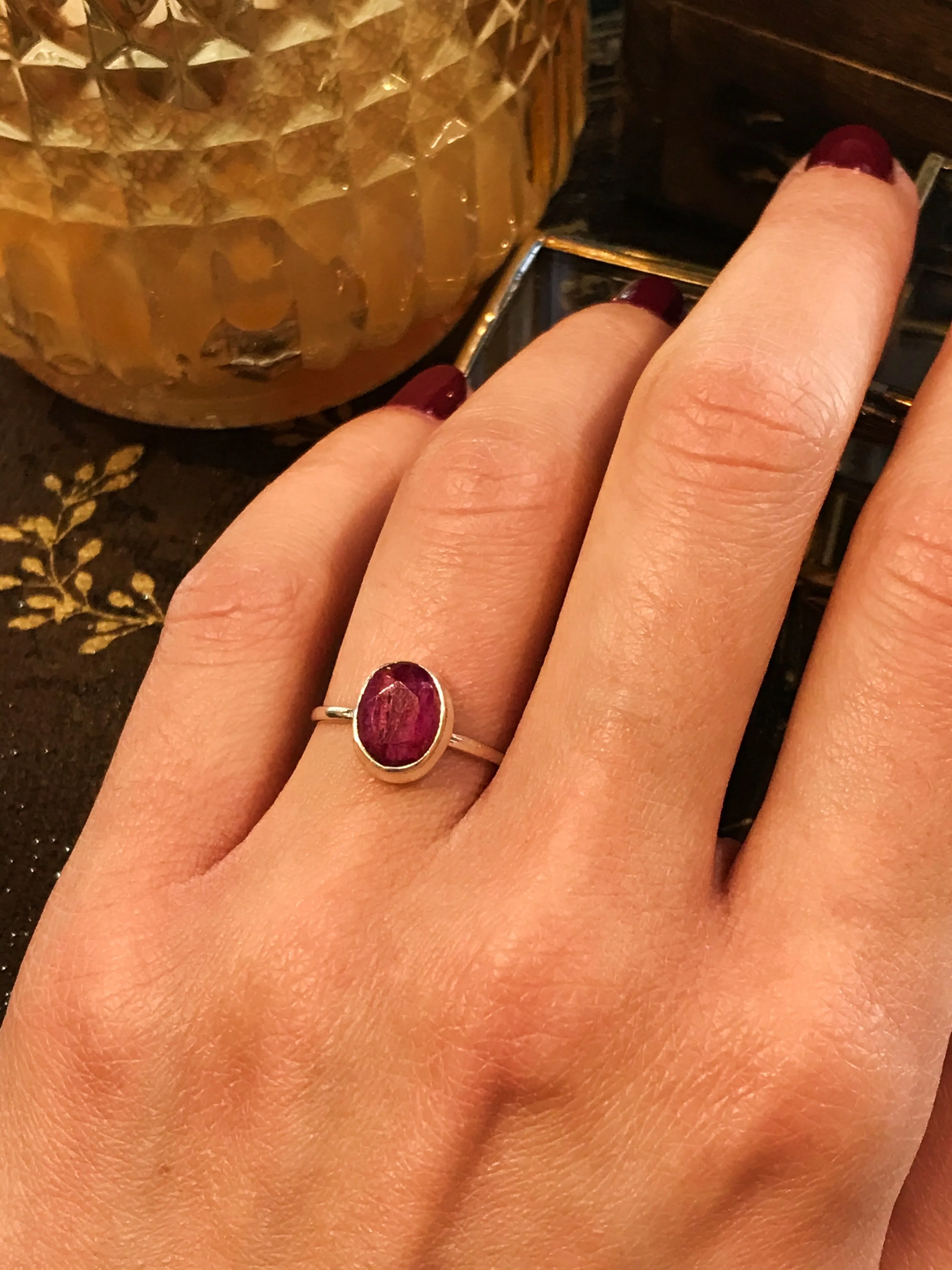 Semi-precious Ruby Ari Ring - Small Oval