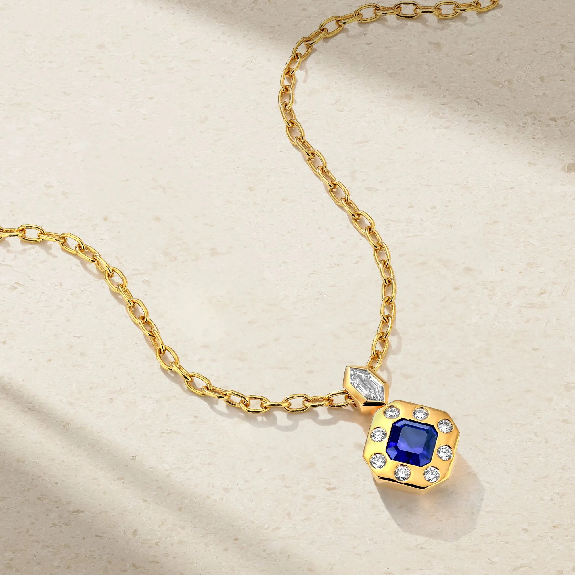 Silky Hexagonal Sapphire and Diamond Pendant