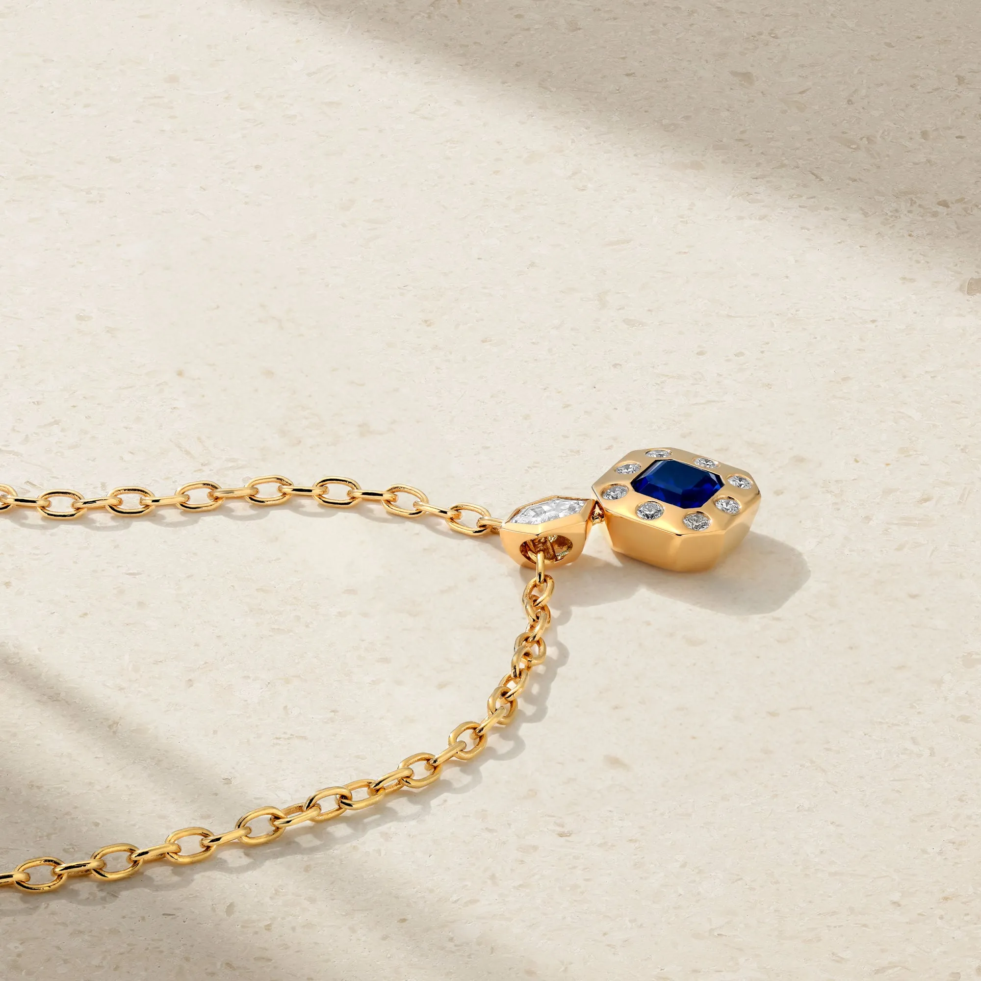 Silky Hexagonal Sapphire and Diamond Pendant