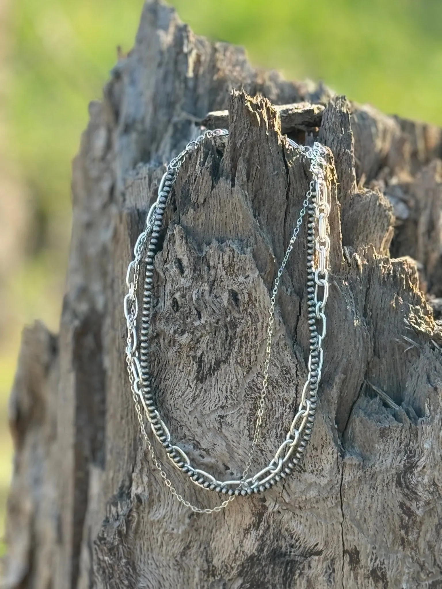 Silver Beads Chain Layer Necklace