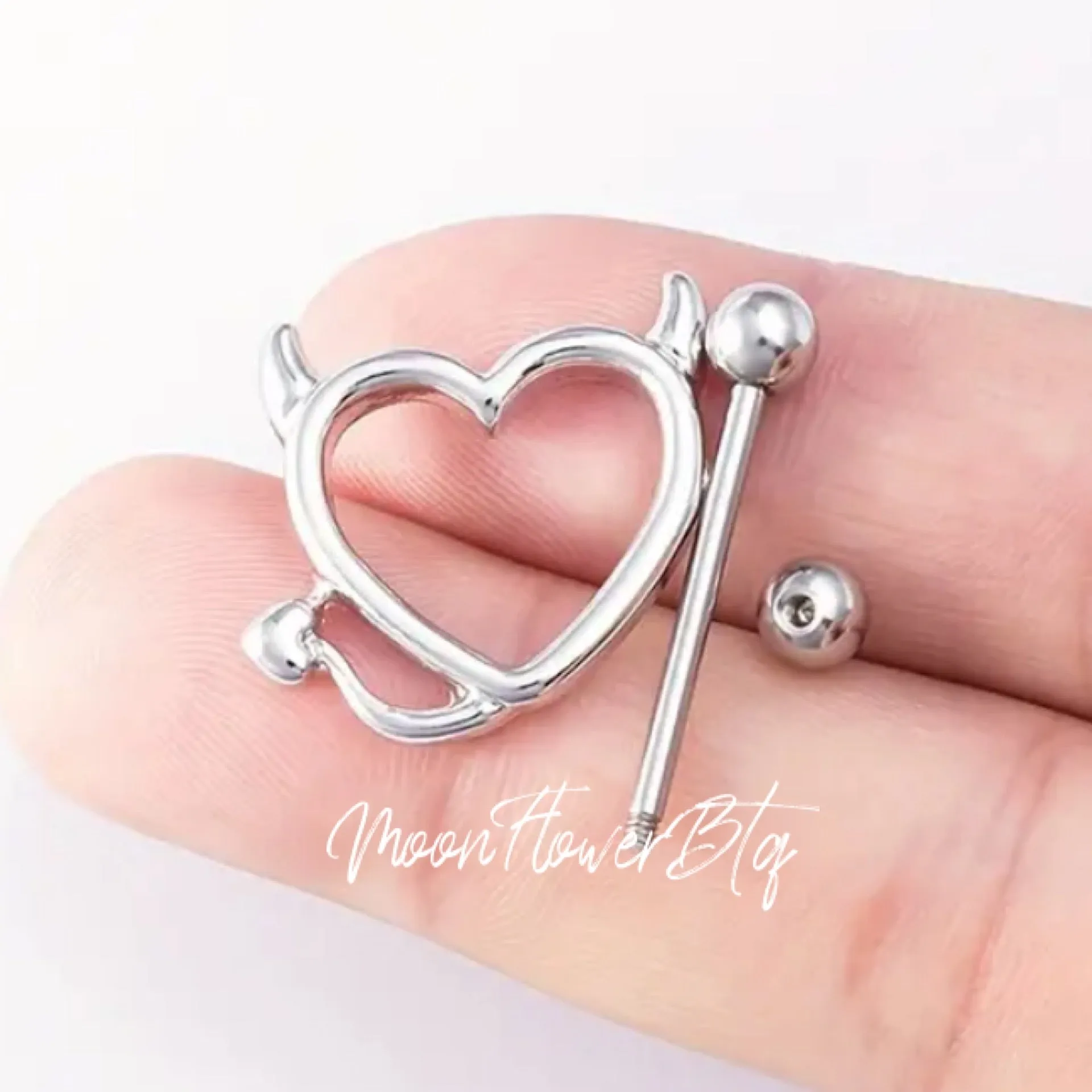 Silver Devil Heart Nipple Rings