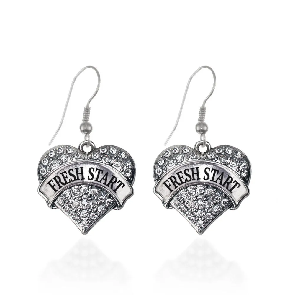 Silver Fresh Start Pave Heart Charm Dangle Earrings