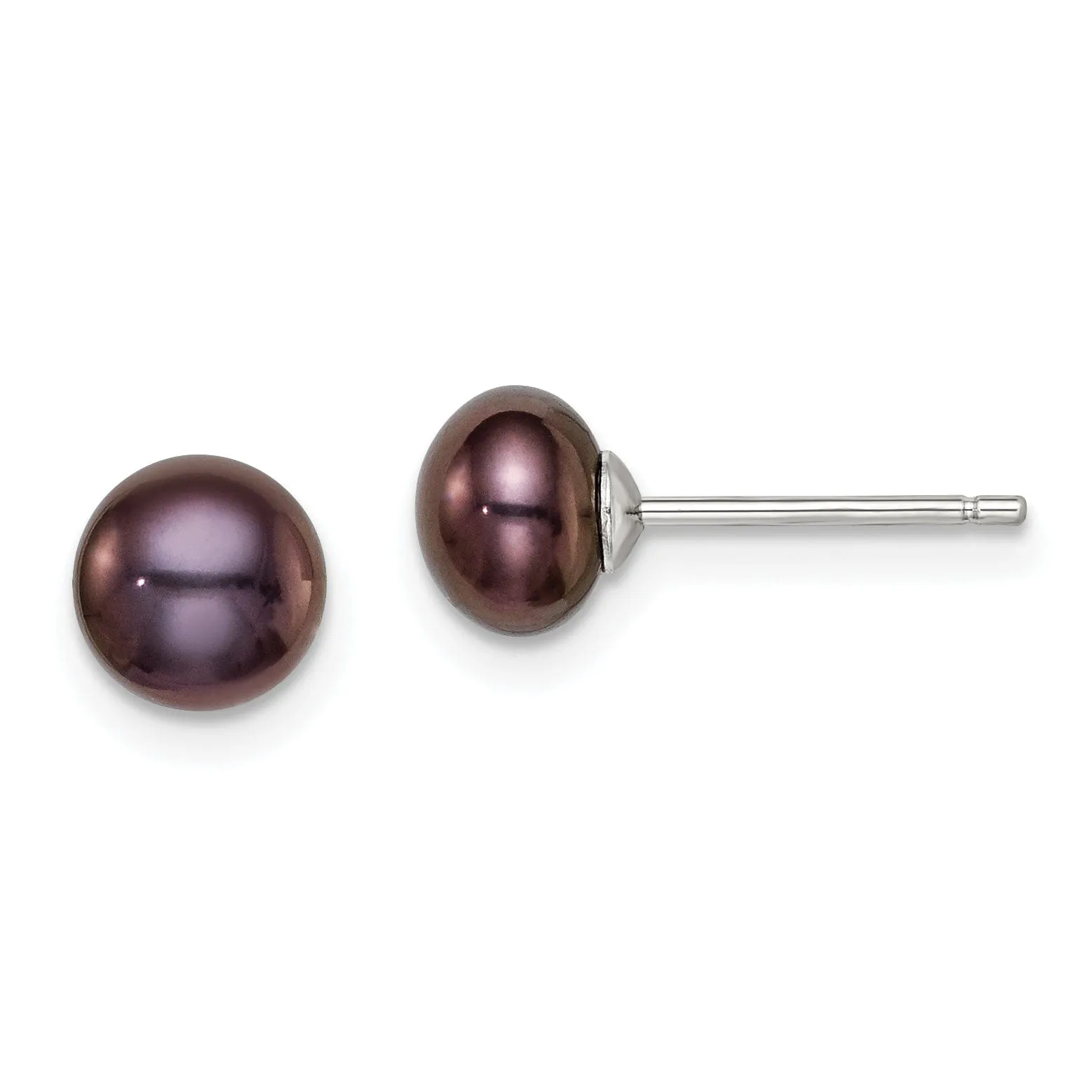 Silver Fresh Water Button Pearl Black Earrings