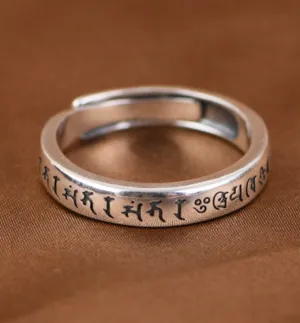 Silver Retro Minimalist Unisex Sanskrit Adjustable Ring 0032