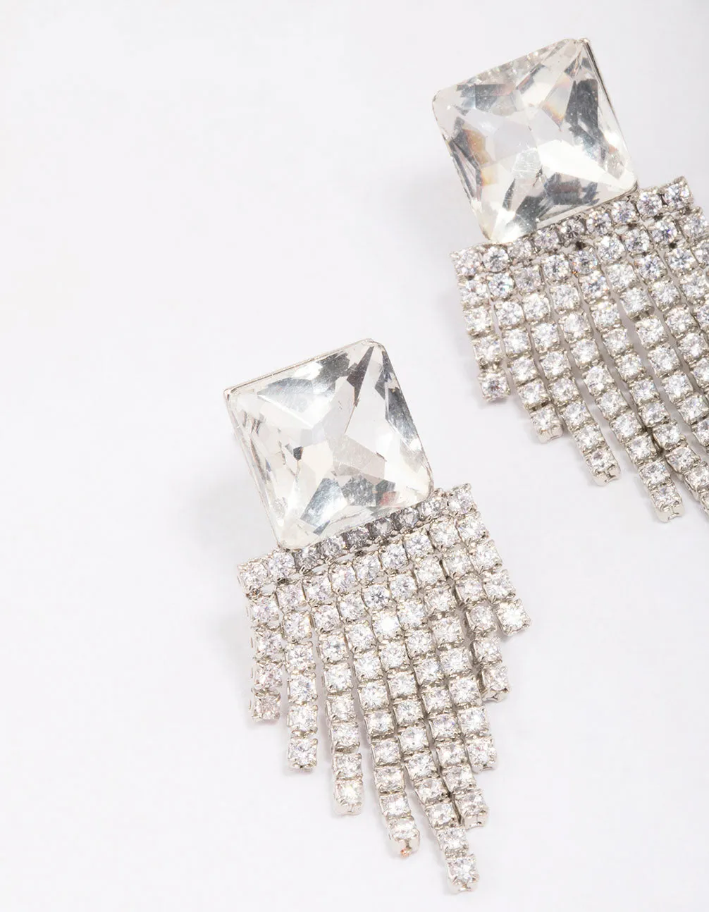 Silver Square Cup Chain Drop Earrings