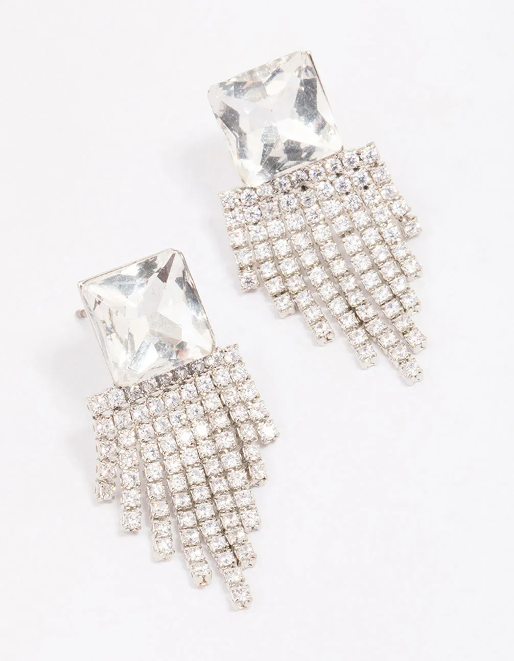 Silver Square Cup Chain Drop Earrings