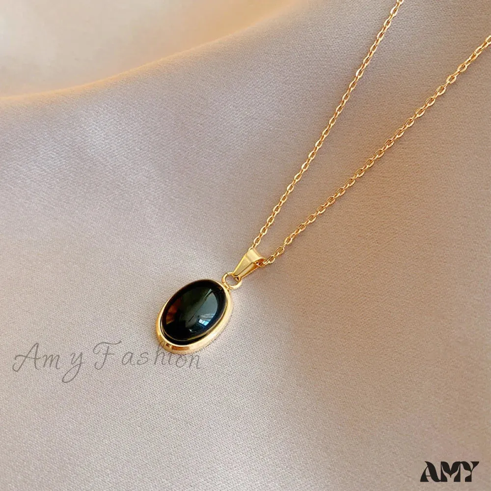 Simple Fashion Opal Stone 18K Gold Necklace