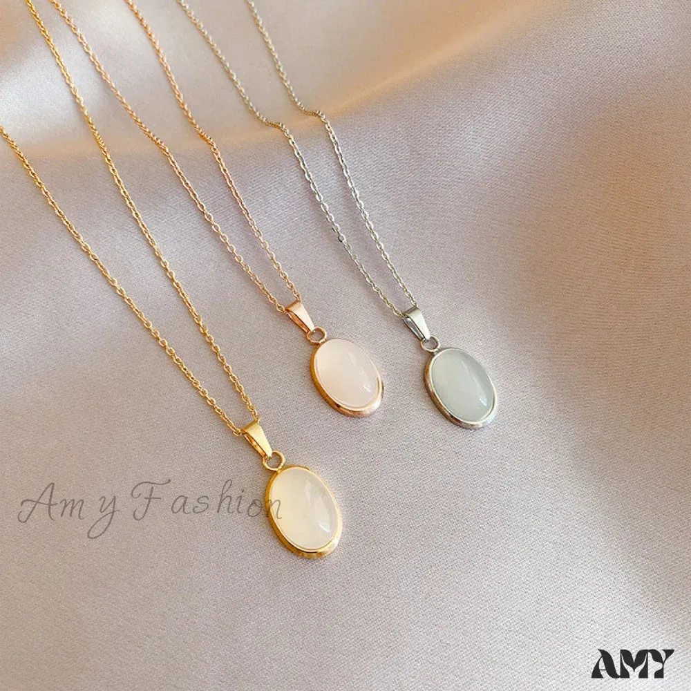 Simple Fashion Opal Stone 18K Gold Necklace