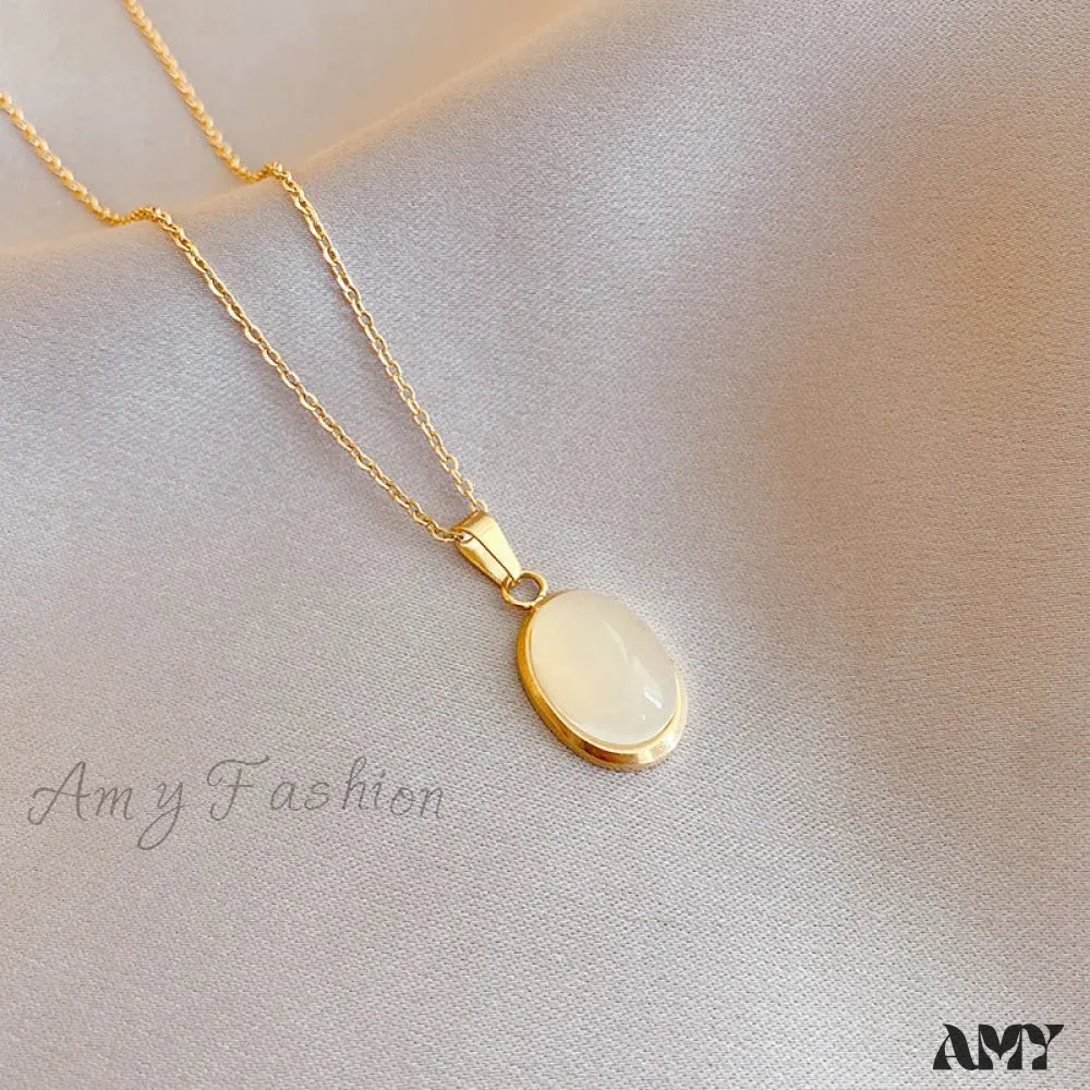 Simple Fashion Opal Stone 18K Gold Necklace