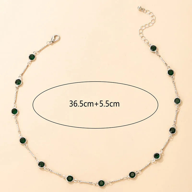 Simple Green Rhinestone Women's Short Single Layer Necklace